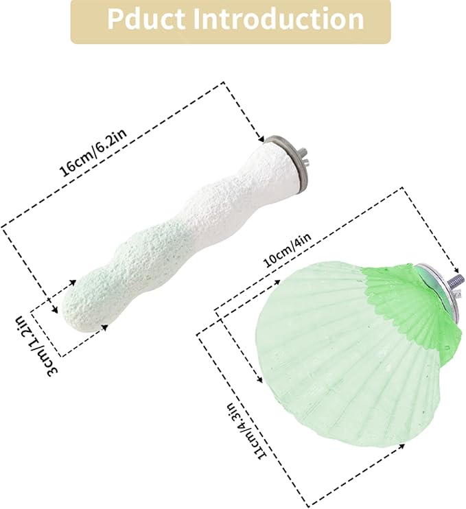 Bird Perches for Cage, Abrasive Surface High Calcium Mineral Parrot Perch Stand - Bird Nail File for Claw &amp; Beak Health, Colorful Ceramic Bird Cage Accessories (Green, Shell)