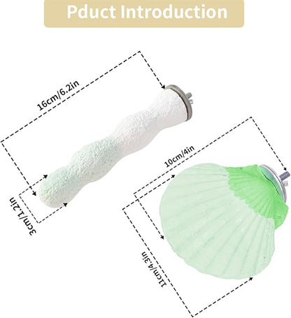 Bird Perches for Cage, Abrasive Surface High Calcium Mineral Parrot Perch Stand - Bird Nail File for Claw &amp; Beak Health, Colorful Ceramic Bird Cage Accessories (Green, Shell)
