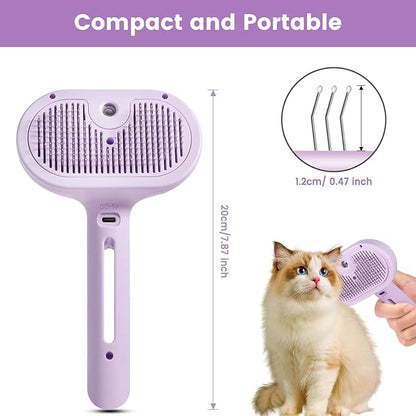 3 in 1 Cat Steam Brush, Pet Spray Hair Removal Comb for Shedding &amp; Grooming, Water Brush for Cats Dogs Small Animals Long Short Haired with One-Click Release Button(Purple)