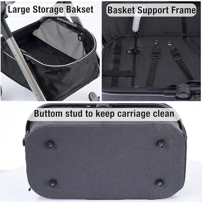 Pet Stroller for Small Medium Dogs, Cat Carriage Travel System Four Wheel Dog Stroller with Carrier, Zipperless Entry/Cup Holder/Storage Basket
