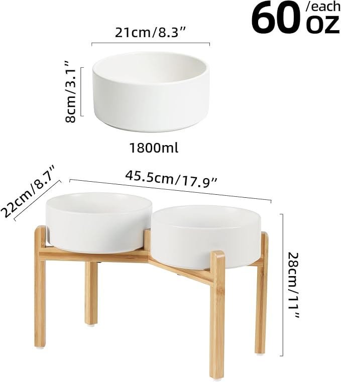 Ceramic Raised Double Bowls Set with Stand, Food &amp; Water Bowls for Large Breed Dogs, Weighted Dog Dishes, Pet Bowl(8.2&