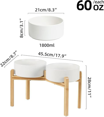 Ceramic Raised Double Bowls Set with Stand, Food &amp; Water Bowls for Large Breed Dogs, Weighted Dog Dishes, Pet Bowl(8.2&