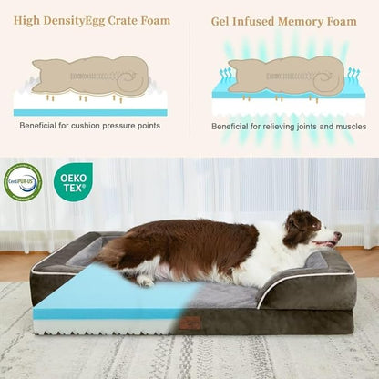 Comfort Expression Orthopedic Dog Beds for Extra Large Dogs, Memory Foam Dog Beds Jumbo Breed, Waterproof Dogs Beds with Bolster &amp; Removable Cover(Olive Green)