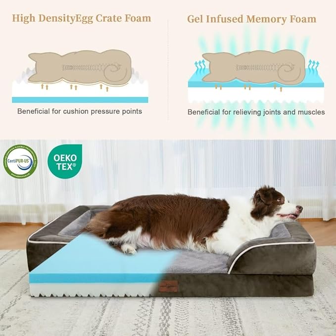 Comfort Expression XXL Dog Beds Memory Foam, Orthopedic Dog Beds for Extra Large Dogs, Waterproof Dogs Bed, Washable Pet Sofa Couch with Bolster &amp; Removable Cover(XX-Large,Olive Green)