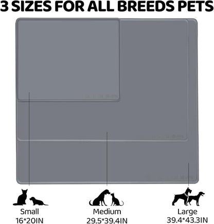 KVK Extra Extra Large Silicone Dog Food Mat 39.4×43.3in and 128oz Silicone Bag Set, Super Size Waterproof Pet Feeding Mat &amp; Container, Non-Slip, Chew-Resistant Floor Protection (Dark Grey&amp;Clear)