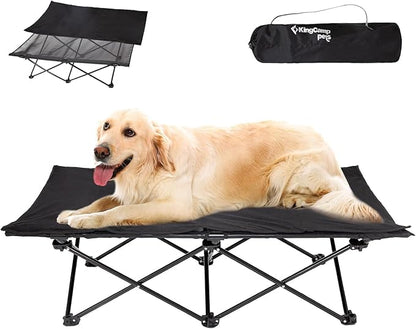 KingCamp Elevated Dog Bed for Large Dogs, Outdoor Raised Cooling Pet Cot Bed with Washable Breathable Mesh &amp; No-Slip Feet Perfect for Camping, Backyard, Indoor Use (Large, Black)