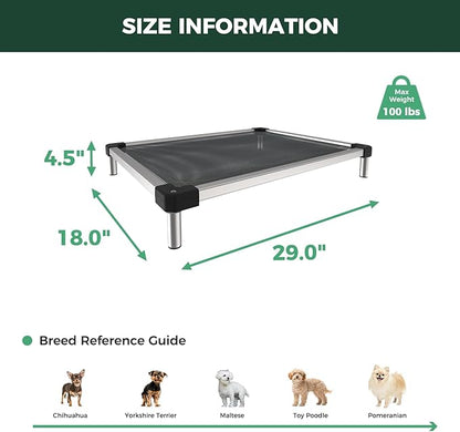 FXW TitanNest Chew-Proof Elevated Dog Bed, Raised Cot for Indoor/Outdoor/Camping Use, Durable &amp; Waterproof Cooling Pet Bed for Extra-Small Dogs, 29.0" L x 18.0" W x 4.5" H, Black