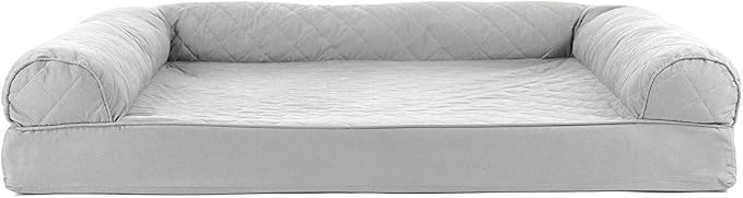Furhaven Cooling Gel Dog Bed for Large Dogs w/ Removable Bolsters &amp; Washable Cover, For Dogs Up to 95 lbs - Quilted Sofa - Silver Gray, Jumbo/XL