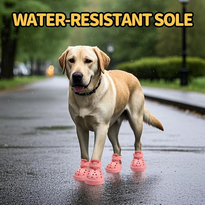 JZXOIVA Dog Shoes for Hot Pavement, Dog Booties for Small Dogs, Breathable Dog Boots &amp; Paw Protectors, Adjustable Non-Slip Dog Rain Booties, Waterproof Pets Sandals for Beach Pink Size 3