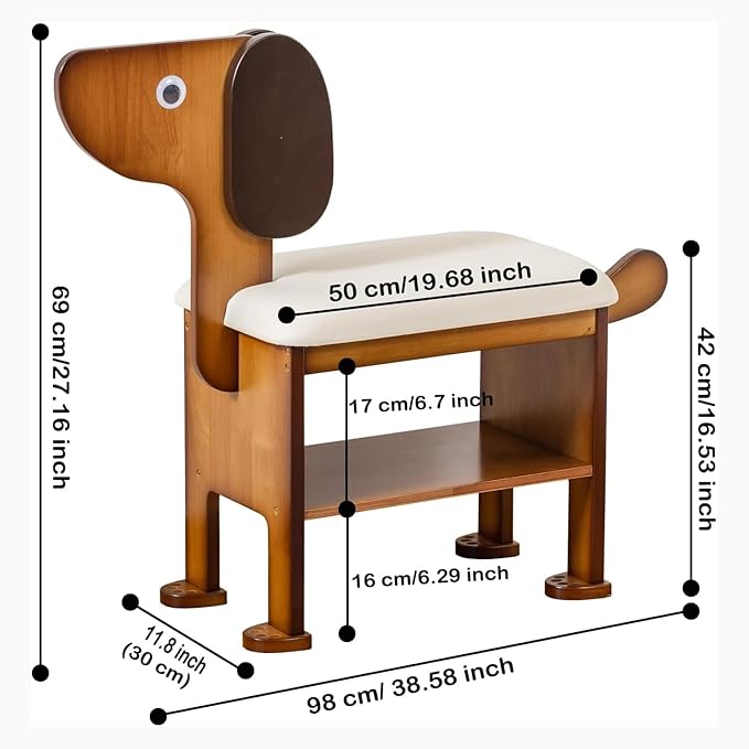 latifolia Puppy Shoe Bench, 2-Tier Solid Wood Entryway Organizer, Cute Pet-Shaped Shoe Bench for Hallway &amp; Living Room(19.68 inch)