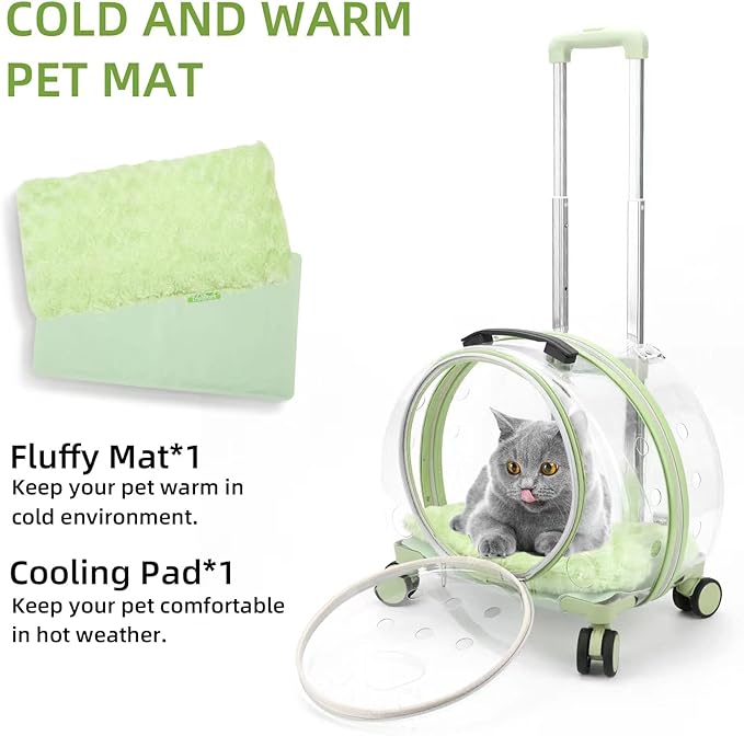 Transparent &amp; Fully Breathable Hard cat Carrier with Rolling Wheels for Dogs, Cats, Multiple Carrying Options, Perfect for Traveling/Taking a Walk