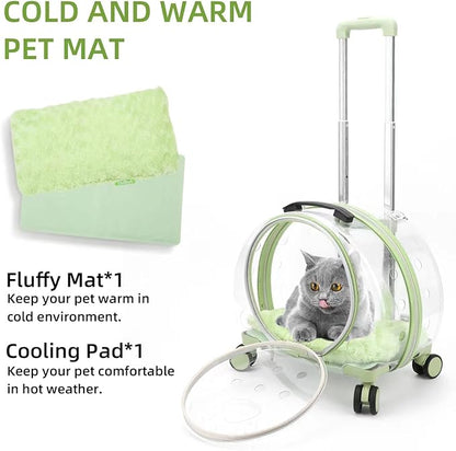Transparent &amp; Fully Breathable Hard cat Carrier with Rolling Wheels for Dogs, Cats, Multiple Carrying Options, Perfect for Traveling/Taking a Walk