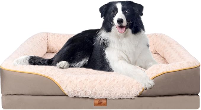 Washable Orthopedic Dog Bed for Medium Dogs, Waterproof Dog Bed with Bolster, Big Couch Sofa with Removable Cover &amp; Non-Slip Bottom