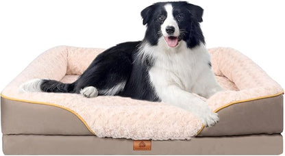 Washable Orthopedic Dog Bed for Medium Dogs, Waterproof Dog Bed with Bolster, Big Couch Sofa with Removable Cover &amp; Non-Slip Bottom