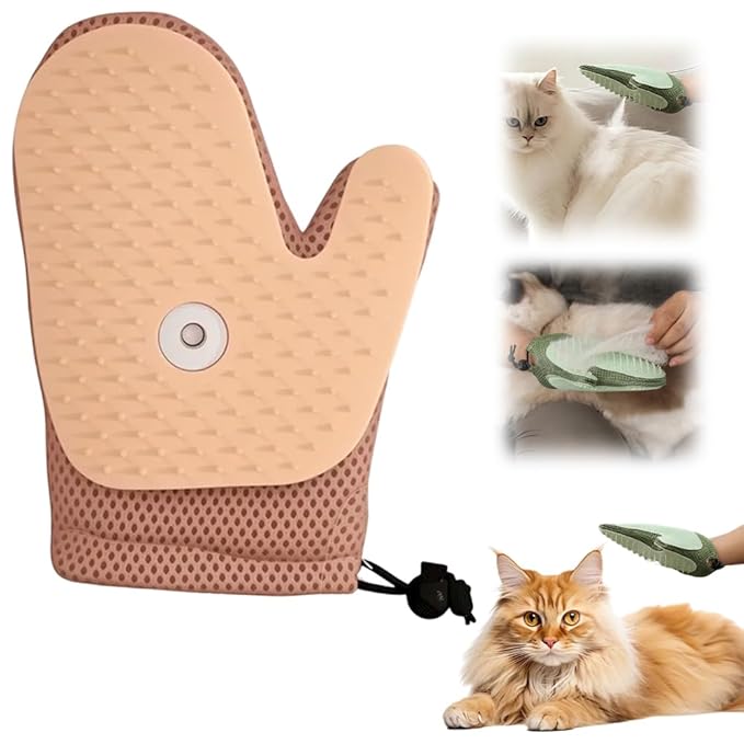 All-in-One Grooming Mist Glove for Pets, Upgrade Efficient Pet Hair Remover Gloves Grooming Spray Comb, Gentle Deshedding Efficient for Dogs &amp; Cats (Pink)