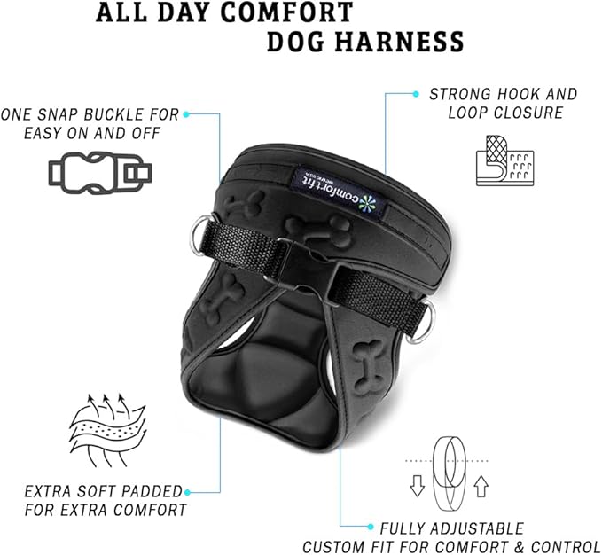 Comfort Fit Dog Harness No Pull No Escape Harness Adjustable Buckles Soft Padded Reflective Choke Step in Dog Vest with Easy Control Handle for Small Medium Large Dogs &amp; Puppies