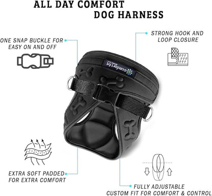 Comfort Fit Dog Harness No Pull No Escape Harness Adjustable Buckles Soft Padded Reflective Choke Step in Dog Vest with Easy Control Handle for Small Medium Large Dogs &amp; Puppies