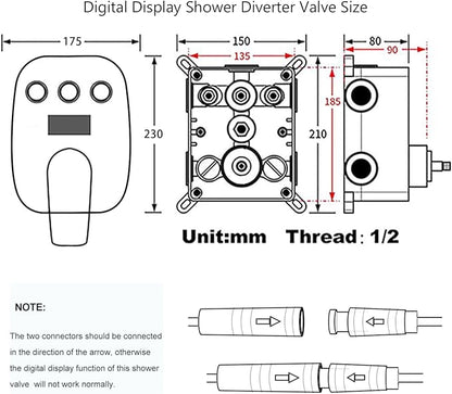 Brushed Gold Shower System Set Temperature Display Push Button Shower Faucet with 12 inch and 8 inch Wall Mount Full Body Shower Head and Handheld Shower