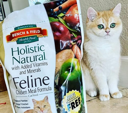 Bench &amp; Field Holistic Natural Premium Adult Dry Cat Food, Chicken Meal and Brown Rice Recipe 25 lb Bag (Pack of 1)