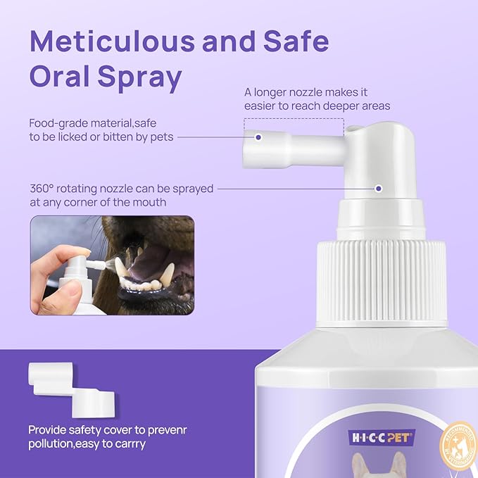 HICC PET Dog Dental Care Spray, Vet-Recommended Dog Breath Freshener, Soothing Bad Breath Caused by Plaque and Red Gums for Dogs &amp; Cats, Dog Gingivitis Treatment and Prevent Oral Infections, 5.1 Fl Oz