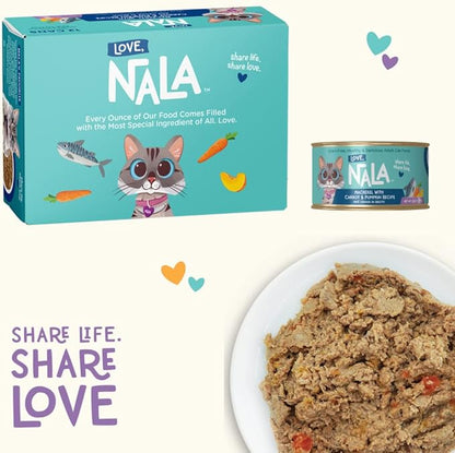 LOVE, NALA - Natural Adult Cat Wet Food - Pate Mackerel with Carrot &amp; Pumpkin Recipe- Grain Free, Non-GMO, Lean Protein, Omega 3, Digestive Fiber Blend, Added Minerals &amp; Vitamins - 12 Pack 2.4 lbs.