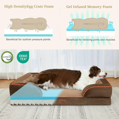 Comfort Expression Memory Foam Dog Beds, Washable Dog Bed Jumbo Breed, Orthopedic Dog Bed Waterproof Pet Sofa Couch with Bolster &amp; Removable Cover(Jumbo,Khaki Brown)