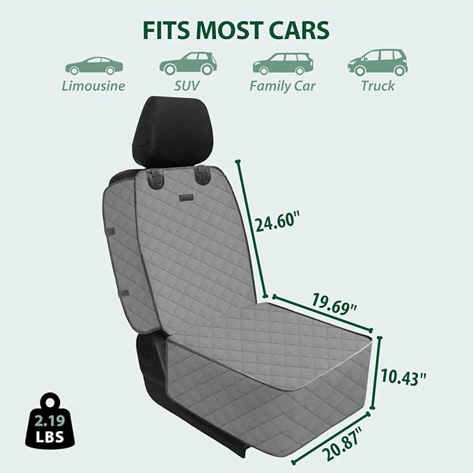 Dog Car Front Seat Cover with Side Flaps &amp; Buckle Straps for Pet, 100% Waterproof 600D Oxford Single Seat Protector Heavy Duty Quilted Scratch Proof, Universal Size for SUV Truck, Grey