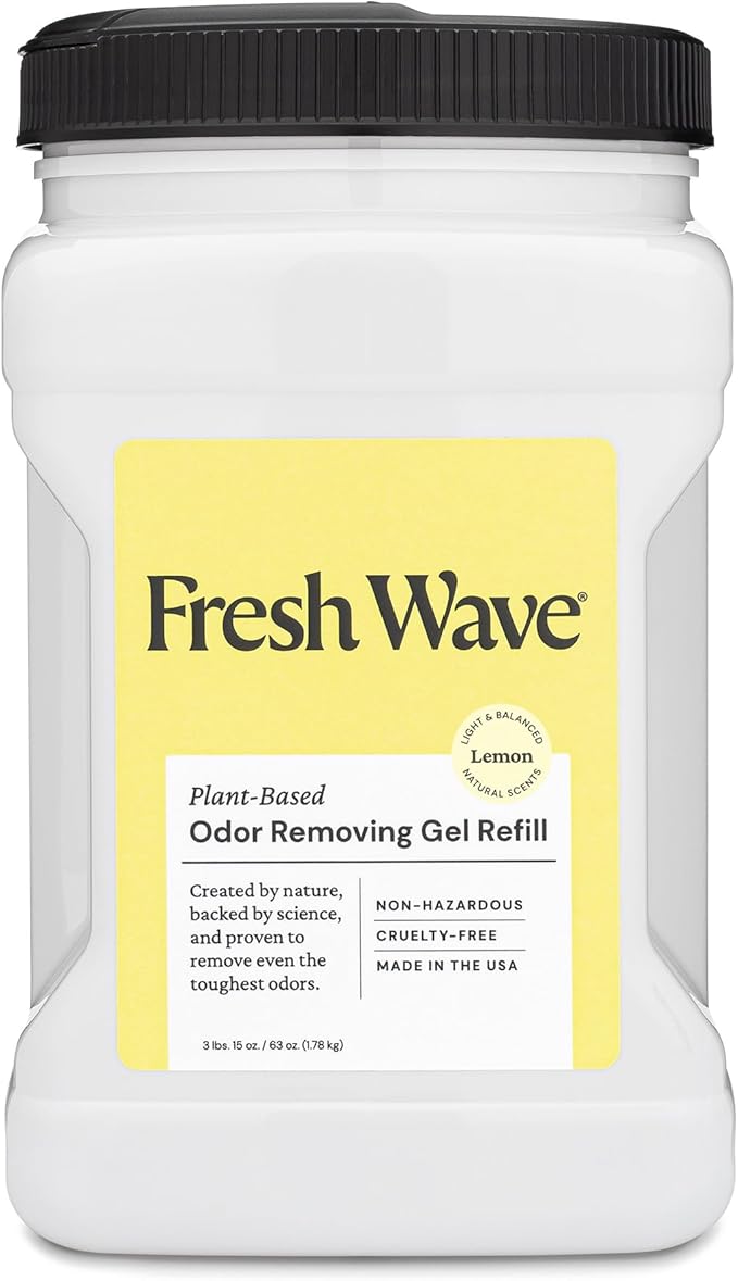 Fresh Wave Lemon Odor Removing Gel Refill, 63 oz. - Safer Odor Absorbers for Home, Natural Plant-Based Odor Eliminator, Every 15 oz. lasts 30-60 Days, For Cooking, Trash &amp; Pets