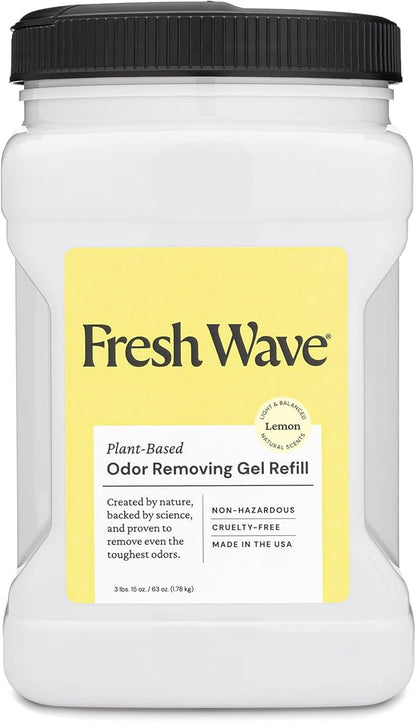 Fresh Wave Lemon Odor Removing Gel Refill, 63 oz. - Safer Odor Absorbers for Home, Natural Plant-Based Odor Eliminator, Every 15 oz. lasts 30-60 Days, For Cooking, Trash &amp; Pets