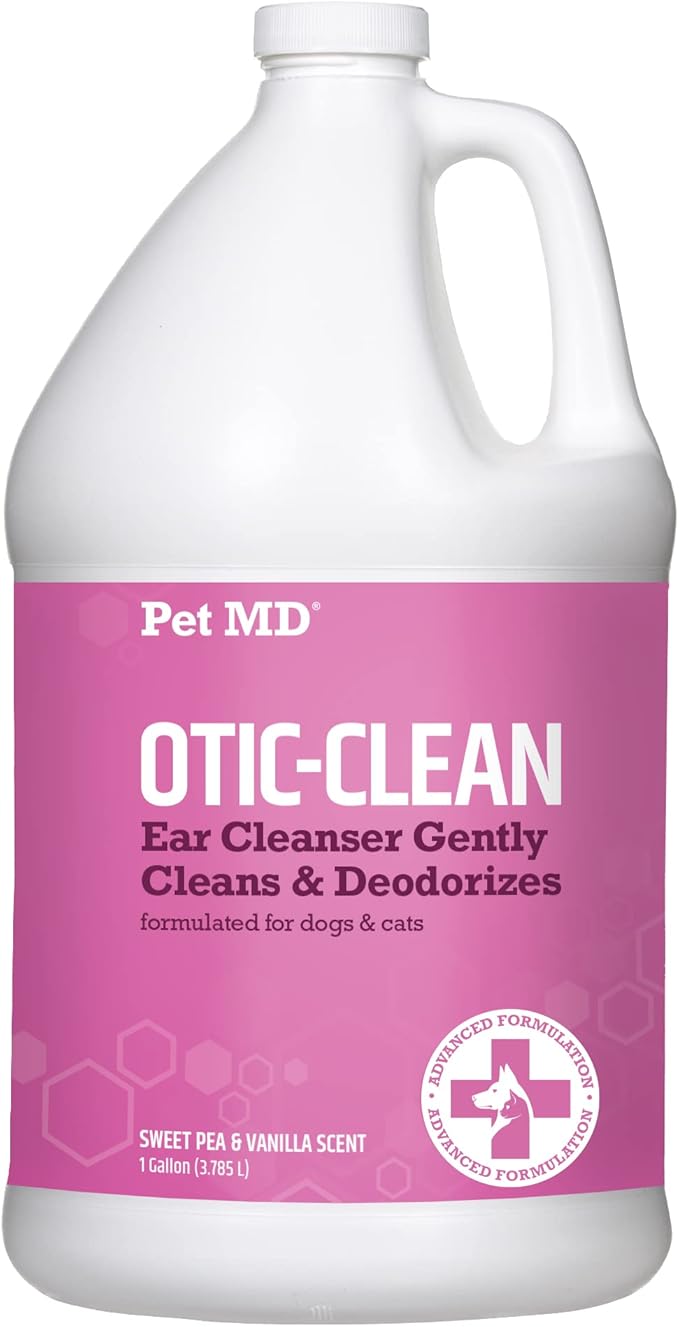 Pet MD Otic-Clean Dog Ear Cleaner - Veterinarian-Formulated Otic Ear Solution for Dogs &amp; Cats - Pet Ear Cleaner for Itch, Odor, &amp; Wax Buildup - Deodorizing Cat Ear Cleaner Solution - 1 Gallon