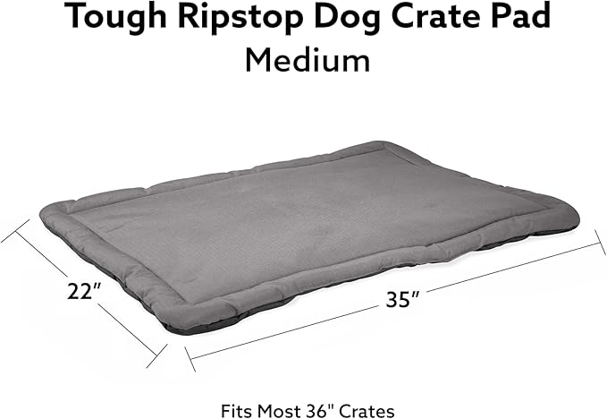 K9 Ballistics Tough Ripstop Dog Crate Pad - Durable &amp; Machine Washable with Non-Skid Bottom and 120-Day Warranty, Fits 36" Wire Crates - Medium, Light Gray Velvet