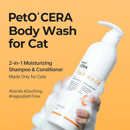 PetO’Cera All-in-One Cat Shampoo and Conditioner | Hypoallergenic Cat Skin &amp; Coat Care | Itch Relief, Moisturizing &amp; Rejuvenating | Veterinarian Approved (10.1oz, 300ml) (Unscented)