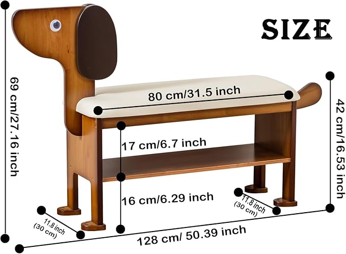 latifolia Puppy Shoe Bench, 2-Tier Solid Wood Entryway Organizer, Cute Pet-Shaped Shoe Bench for Hallway &amp; Living Room,(31.50 inch)