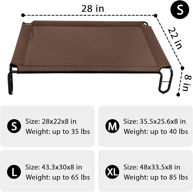 pettycare Elevated Outdoor Dog Bed - Raised Cots Beds for Small Dogs, Waterproof Pet Hommock Easy to Assemble, Cooling with Teslin Mesh, Durable, Non Slip, Indoor &amp; Outdoor, Up to 35 lbs, Brown