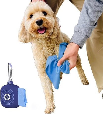 Sweet Paws Portable Dog Paw Towel, Lightweight &amp; Super Absorbent Microfiber, Clips onto Leash, Quick Drying Towel for Dogs Paws with Silicone Case, Dry Dog’s Paws on The Go - Small - Newport Navy