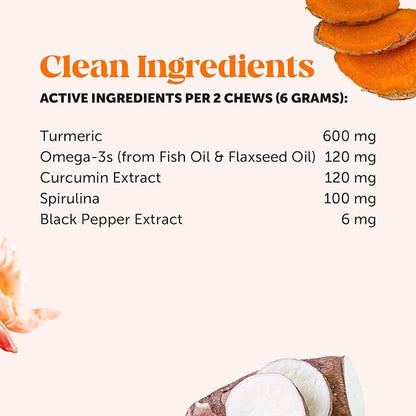 Hip &amp; Joint Turmeric Health - Joint Supplement for Dogs, Omega-3 Fish Oil, Turmeric to Support Overall Health &amp; Ease Stiffness - Advanced Pet Mobility Support - 90 Ct (Pumpkin)