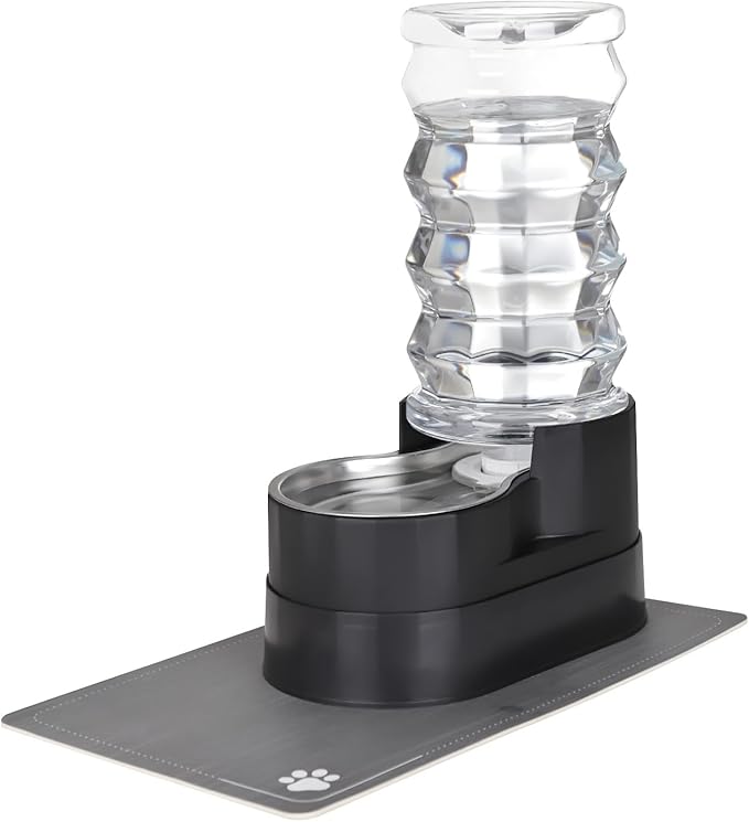 RIZZARI Large Water Dispenser for Dogs: 8L Automatic Stainless Steel Black Gravity Raised Pet Feeder for Pet Dogs Indoor/Outdoor