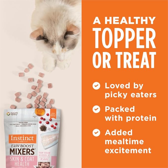 Instinct Raw Boost Mixers, Freeze Dried Cat Food Toppers with Functional Ingredients, Grain Free, Real Chicken - Skin &amp; Coat Health, 5.5 oz Bag