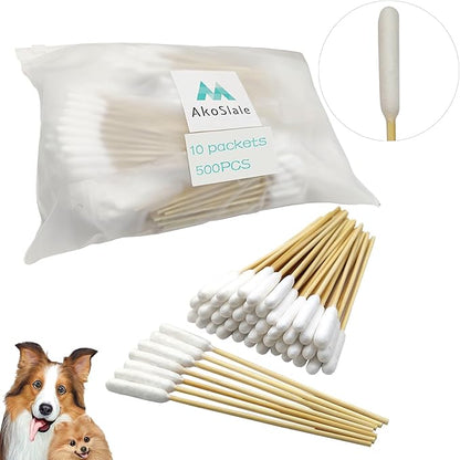 Long Cotton Swabs for Dog Ear Cleaning, 500pcs, 4.7 Inch Biodegradable Cotton Tips, Pet Ear Care &amp; Wound Treatment, Eco-Friendly Dog Ear Swabs