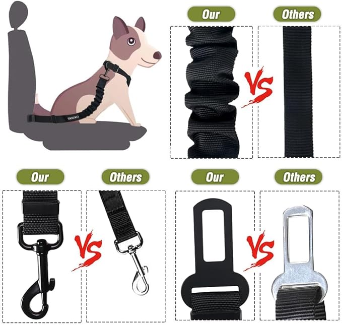 COOYOO Dog Seat Belt,Retractable Dog Car Harness Seat Belt for Car Adjustable Nylon Pet Safety Seat Belts Heavy Duty &amp; Elastic Bungee Buffer
