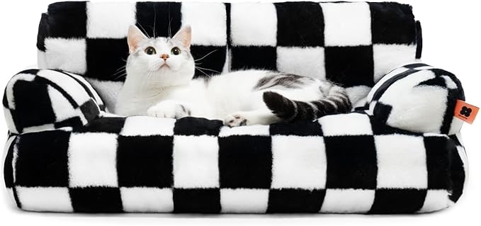 MEWOOFUN Cat Bed for Indoor Cats, Washable Dog Beds for Small Medium Dogs &amp; Cats, Fluffy Cat Couch with Non-Slip Bottom (Black&amp;White, 26.0" L x 19.0" W x 13.0" Th)