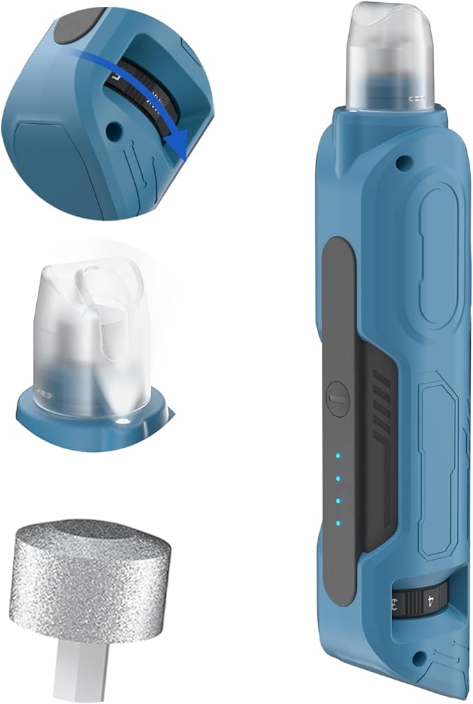PAPIFEED High Torque Dog Nail Grinder Quiet - 6-Speed Adjustable Pet Nail Trimmer with 2 LED Lights &amp; Dust-Proof Cover, Powerful Motor for Large/Medium/Small Dogs &amp; Cats, Rechargeable - Dark Blue