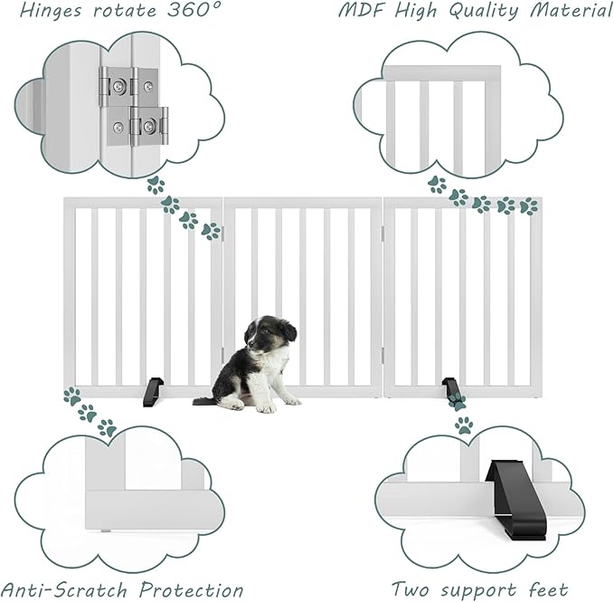 Dog Gates for The House Freestanding Foldable Pet Gates for Doorways 3 Panels 24&