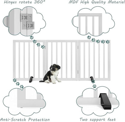 Dog Gates for The House Freestanding Foldable Pet Gates for Doorways 3 Panels 24&