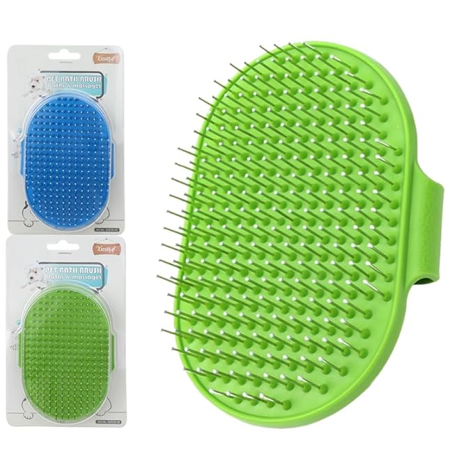4-Pack Silicone Cat Brush Set, Pet Scratcher and Massager – Adjustable Pet Deshedding Brush, Bath Brush for Cats and Dogs, Suitable for Furniture Legs &amp; Corners (Needle Style - 2PCS (Blue + Green))