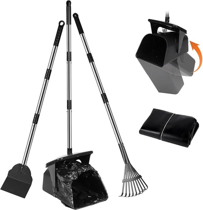 Dog Poop Scooper with 20 Bag Attachment Long Handle Swivel Bin, Rake &amp; Spade Heavy Duty Easy to Clean Pooper Scooper for Large Medium Dogs Pet Waste Removal Solution for Yard, Grass, Gravel