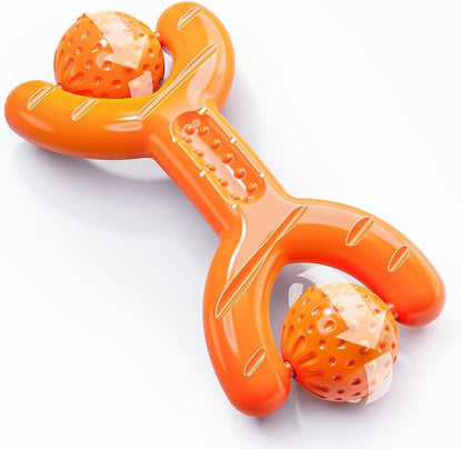 Indestructible Dog Toys for Aggressive Chewers - Heavy Duty Chew Proof Durable Toy for Large Breed Dogs, Interactive Tough Nylon Bone for Boredom Relief &amp; Mental Stimulation,Orange