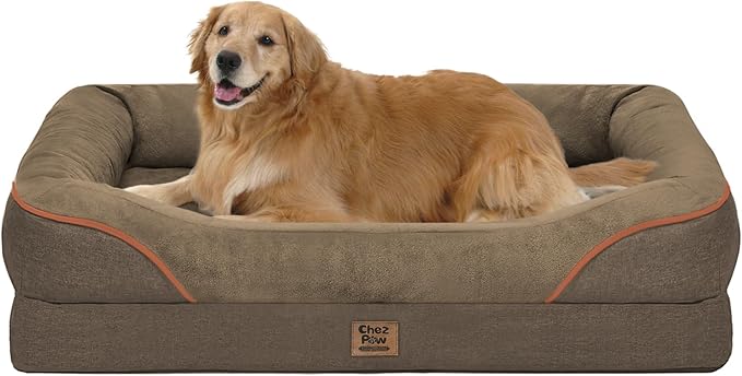 Orthopedic XL Large Dog Bed - Removable Bolster &amp; Waterproof Washable Cover for Pet Big Dogs Bed Extra Large Dog Beds with Foam Support Non-Slip Bottom