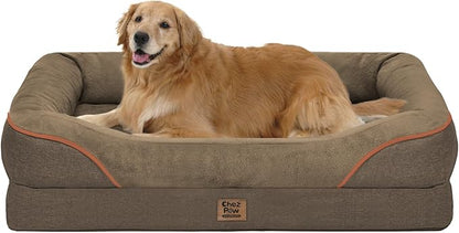 Orthopedic XL Large Dog Bed - Removable Bolster &amp; Waterproof Washable Cover for Pet Big Dogs Bed Extra Large Dog Beds with Foam Support Non-Slip Bottom