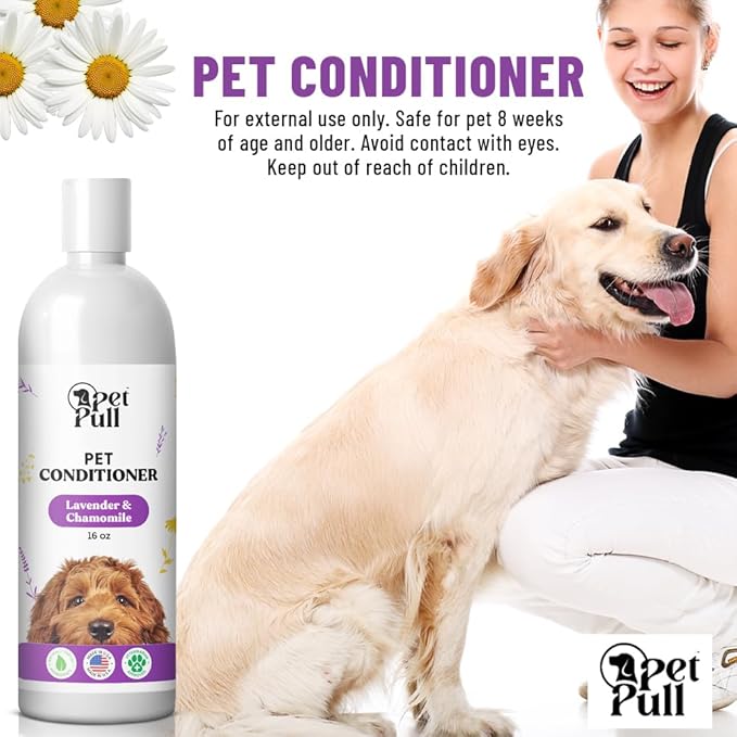 Dog Conditioner Puppy Essentials - Moisturizing Conditioner for Dogs with Lavender and Chamomile Scent - Plant Based Dog Bath Supplies Detangle and Revive Pet&